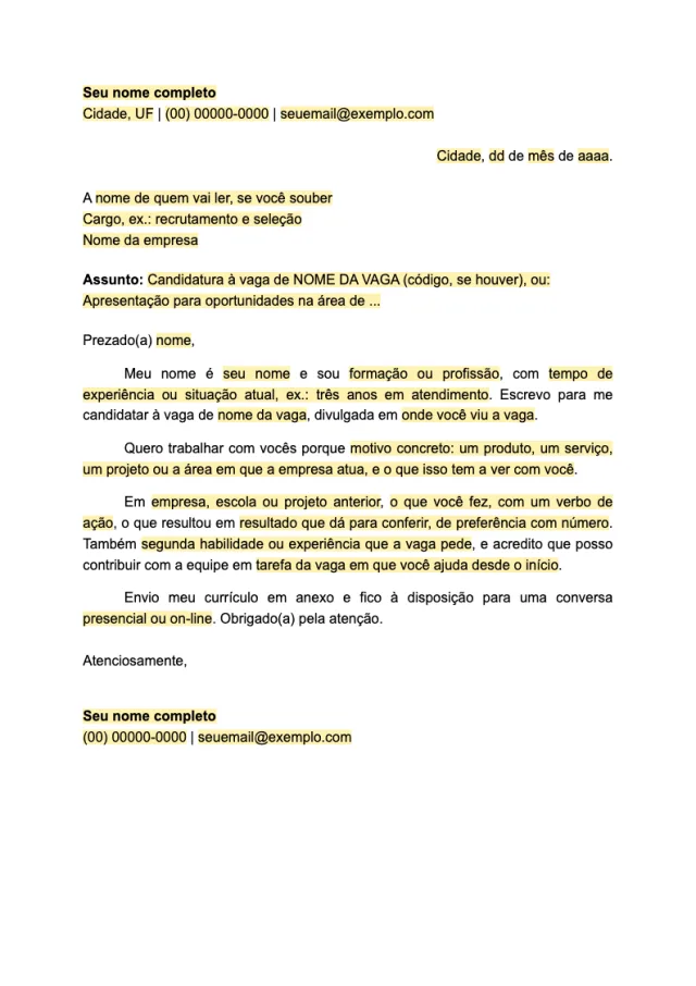 Prévia da página 1 do modelo Carta de apresentação