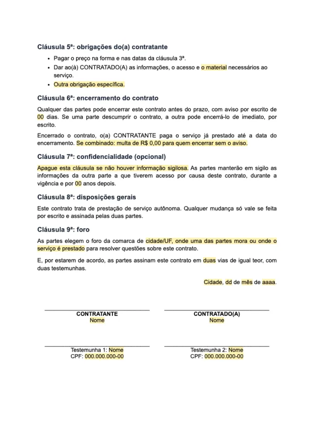Prévia da página 2 do modelo Contrato de prestação de serviço