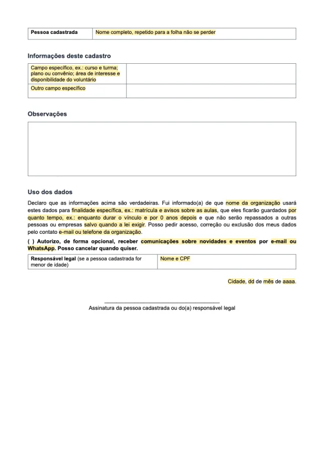 Prévia da página 2 do modelo Ficha de cadastro