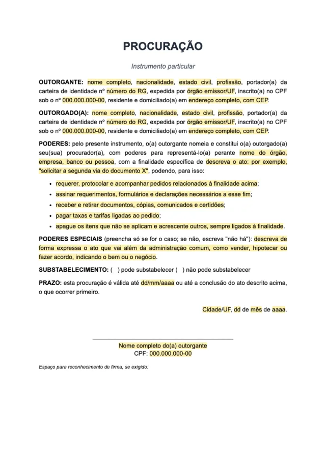 Prévia da página 1 do modelo Procuração simples