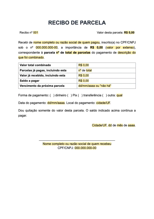 Prévia da página 2 do modelo Recibo simples