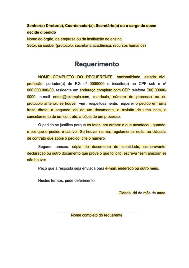 Prévia da página 1 do modelo Requerimento